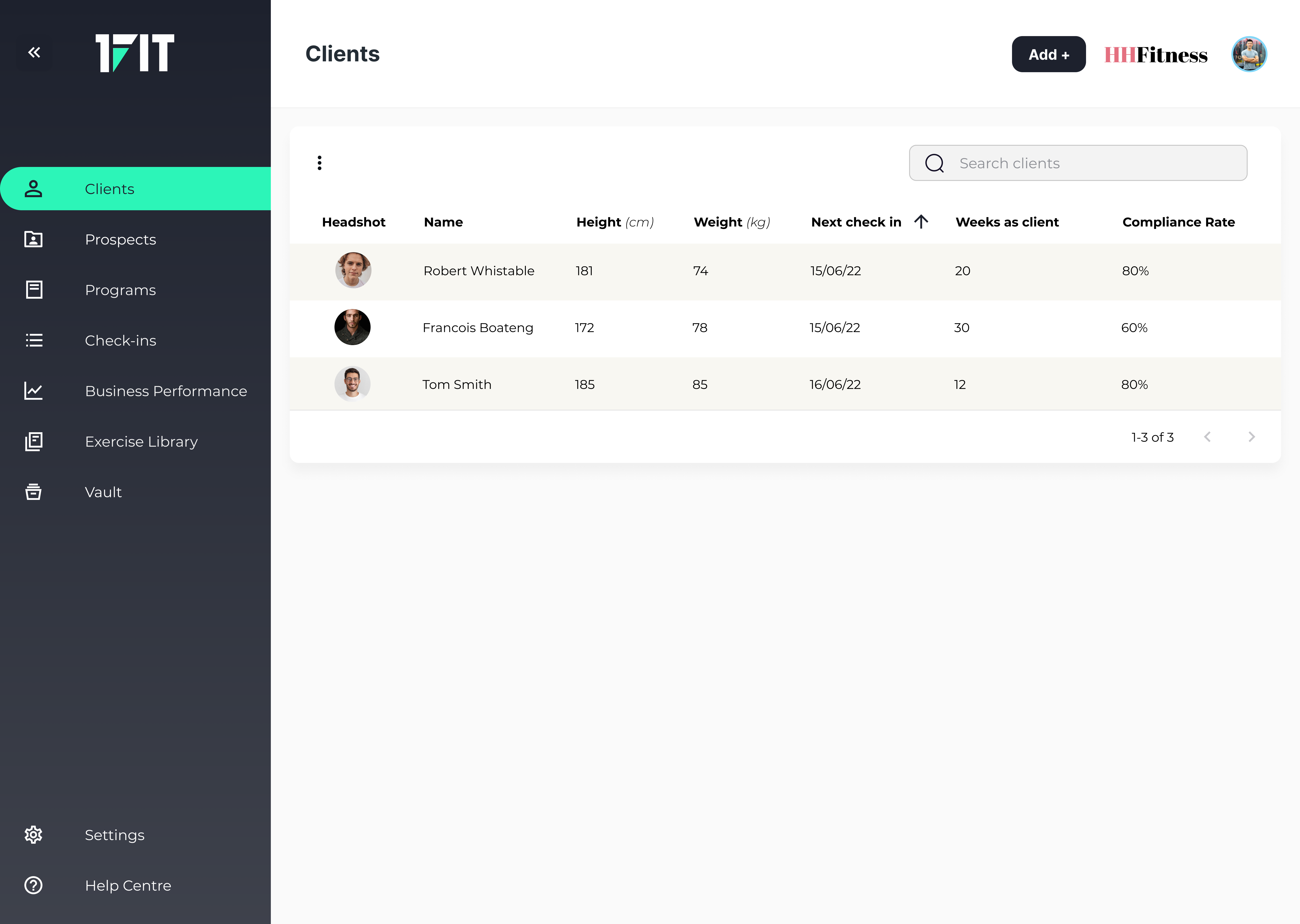 1FIT coach screen